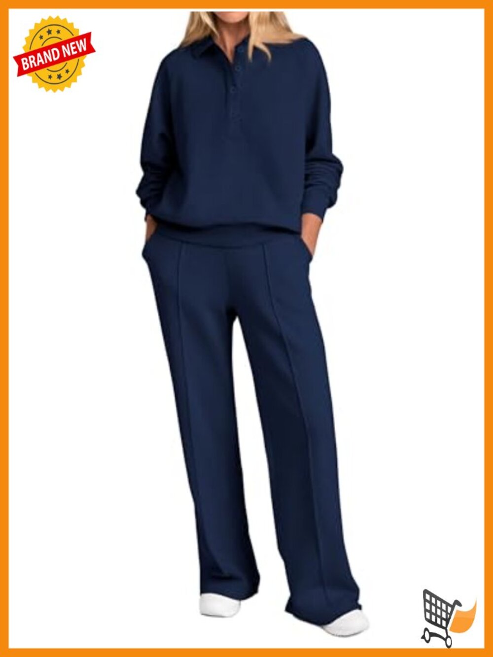 Women's 2 Piece Sweatsuit Lounge Set Quarter Button Wide Leg